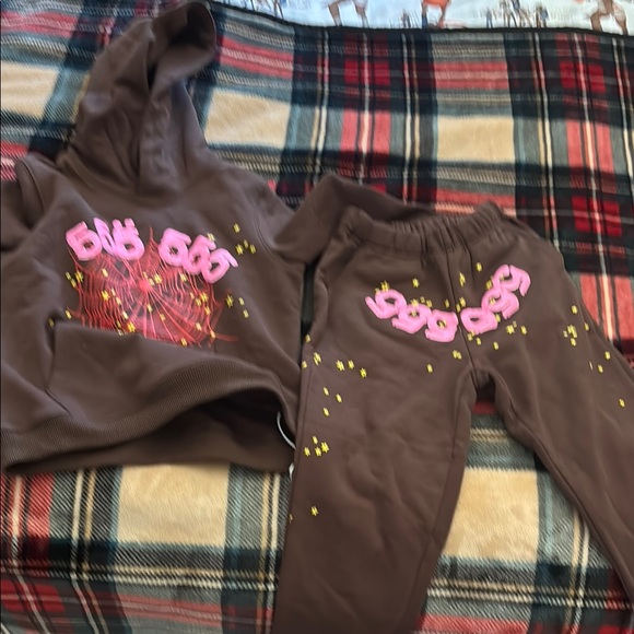 Spyder Kids Sweatsuit Brown Kids Hoodie and Pants Set with Pink Accents